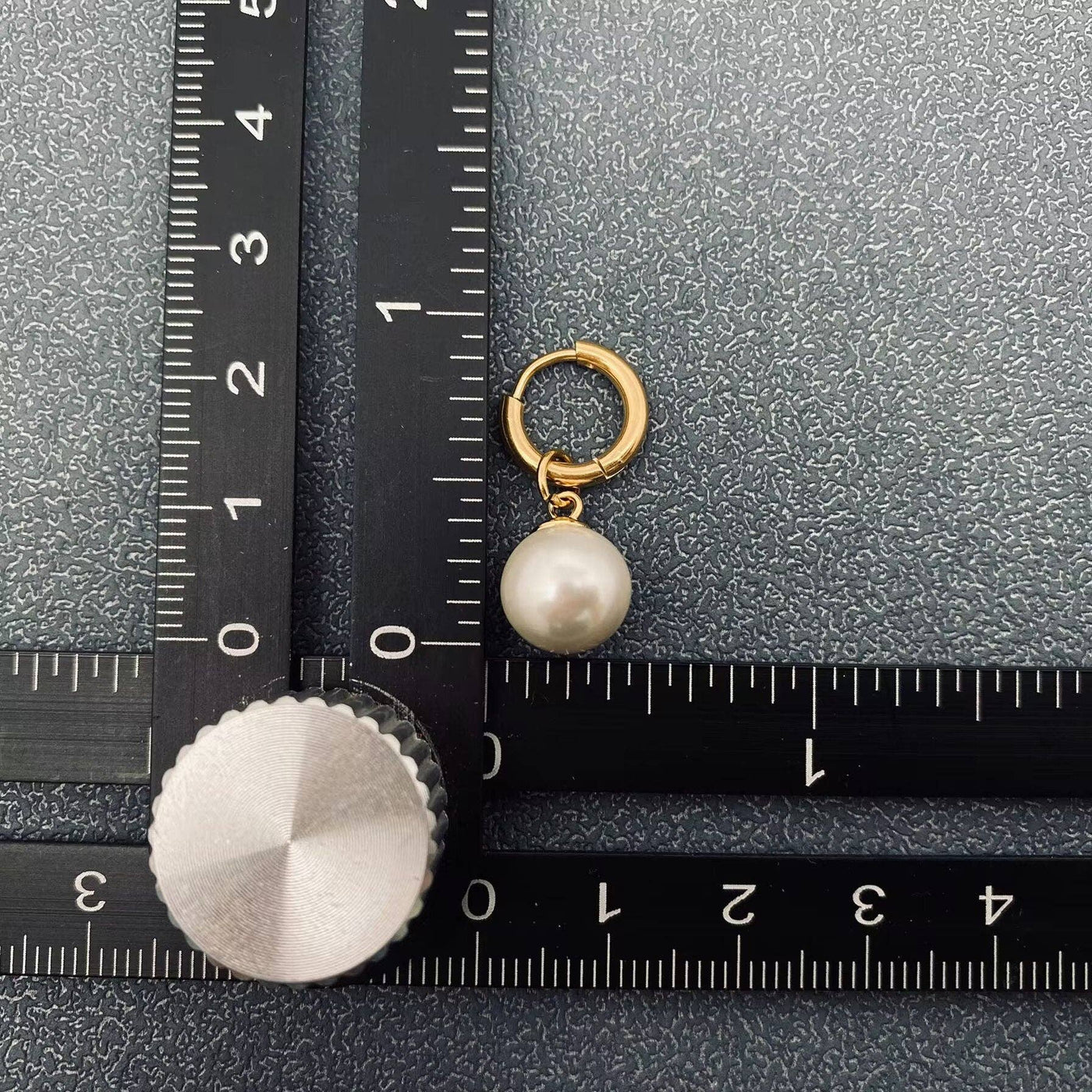 FGS - Round Pearl Charm18K Gold Plated Hugge Earrings