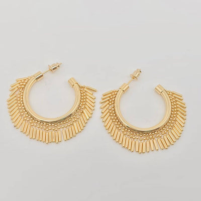 18K Gold-plated C- Shaped Tassel Hoop Earrings