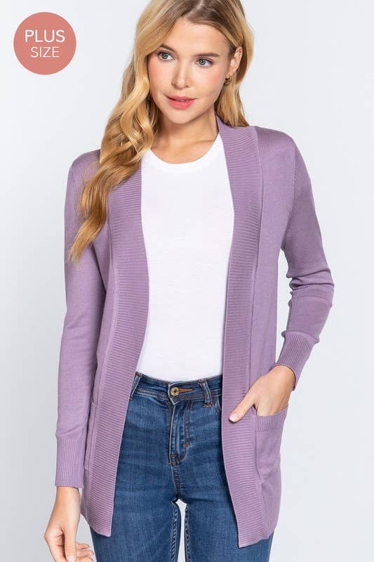 Long Sleeve Rib Banded Cardigan Plus Size