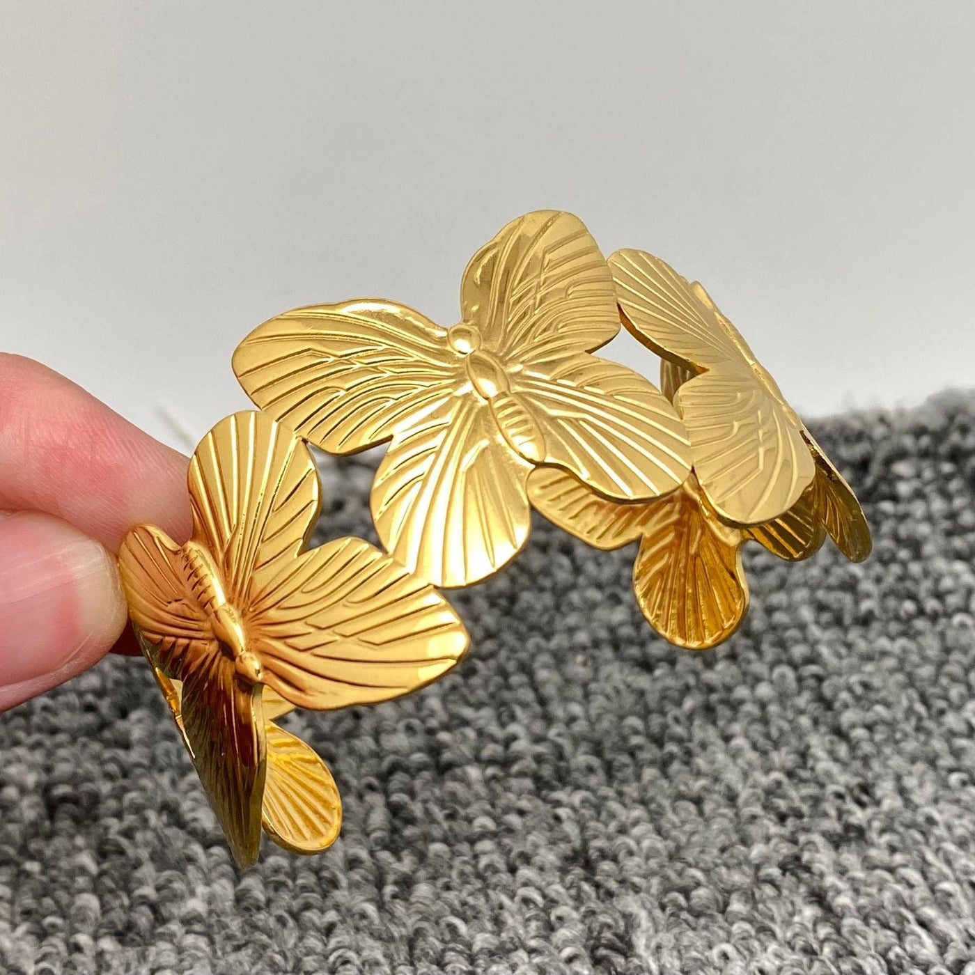 18K Gold Plated Stainless Steel Butterfly Cuff - FGS