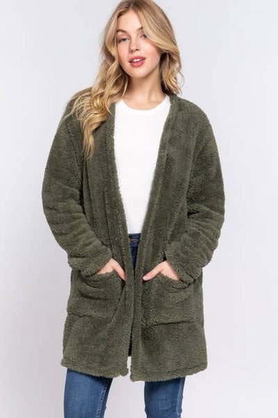 Long Sleeve Open Front with Pocket Sherpa Jacket