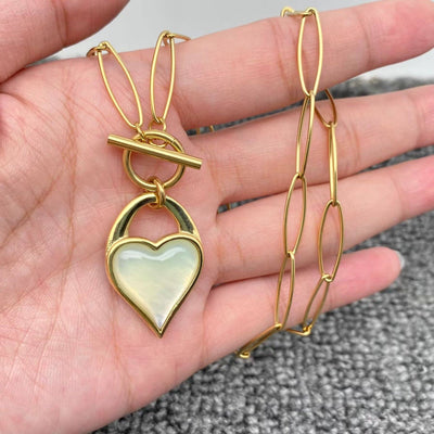 Inlaid Shell Heart charm 14K Gold-plated SS Necklace - FGS