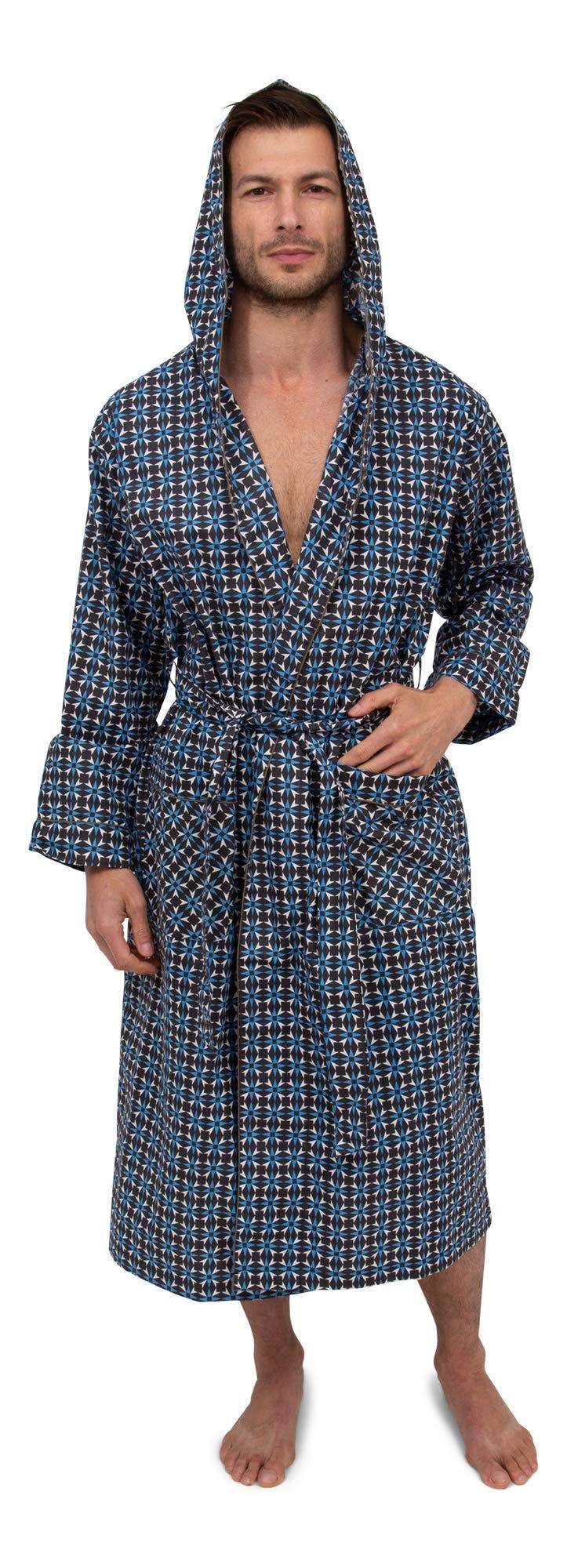 Men's Lightweight Long Robe with Hood - Premium Cotton Blend