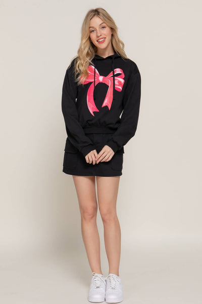 Long Sleeve Hoodie Bow Fleece French Terry Top