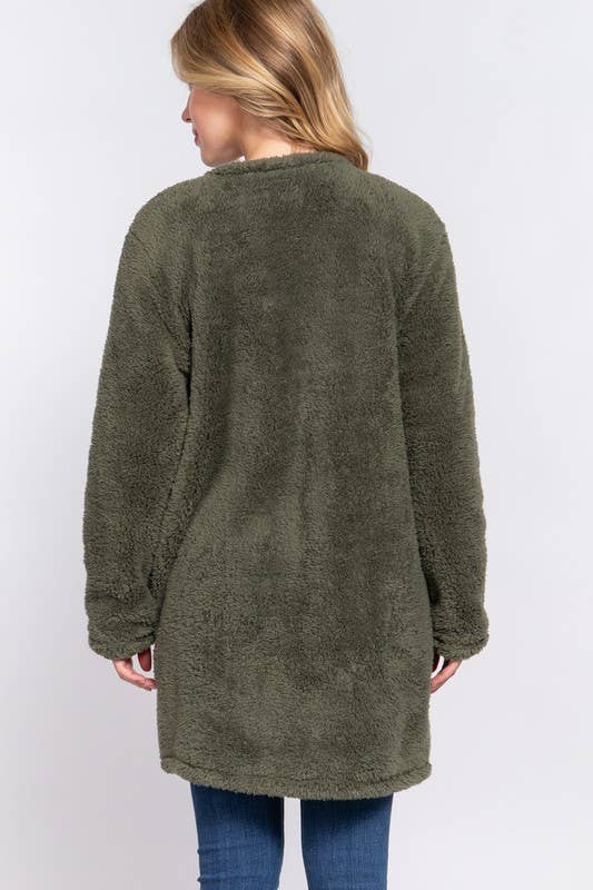 Long Sleeve Open Front with Pocket Sherpa Jacket