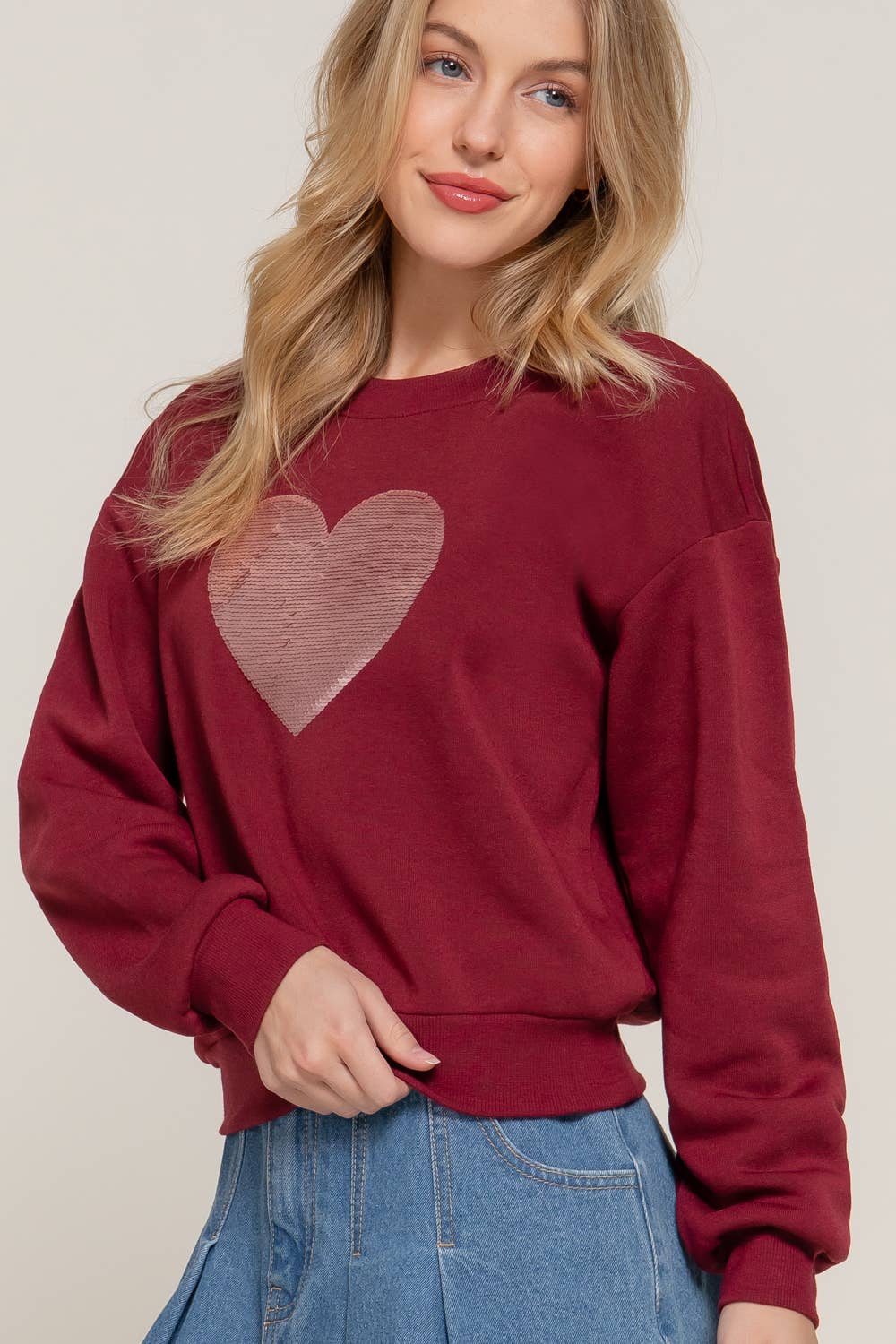 Long Sleeve Crew Neck Sequin Sweatshirt