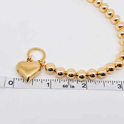 Heart Charm 18K Gold Plated 8MM Beads Bracelet