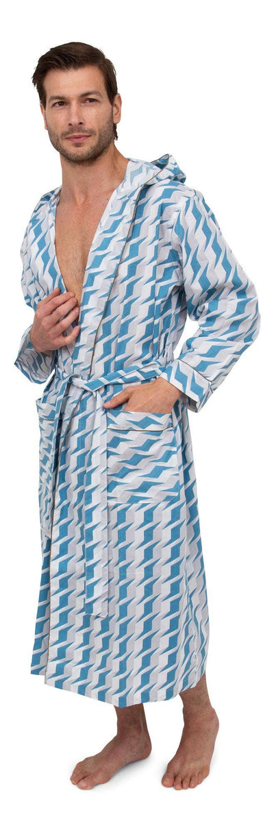 Men's Lightweight Long Robe with Hood - Premium Cotton Blend