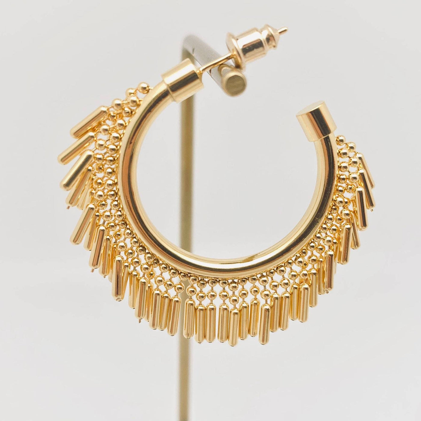 18K Gold-plated C- Shaped Tassel Hoop Earrings