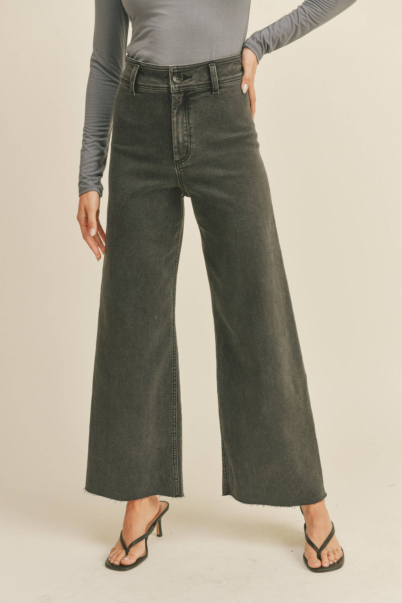 STRAIGHT WIDE LEG DENIM PANTS