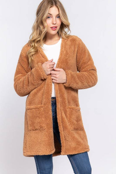 Long Sleeve Open Front with Pocket Sherpa Jacket