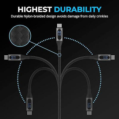 Sabrent USB Type C 2.0 to C Cable with Display (Aluminum) 1m