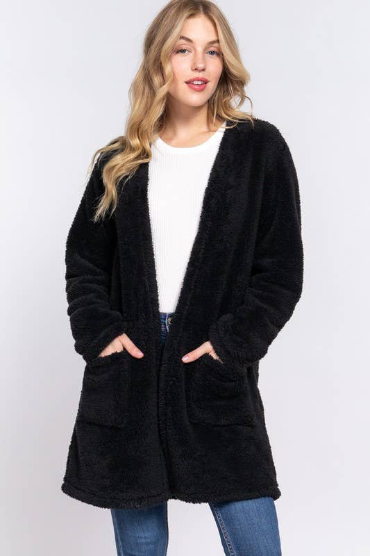 Long Sleeve Open Front with Pocket Sherpa Jacket