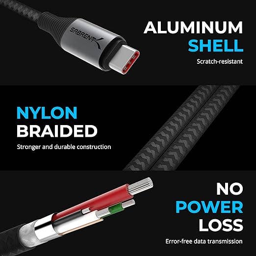 Sabrent USB Type C 2.0 to C Cable with Display (Aluminum) 1m