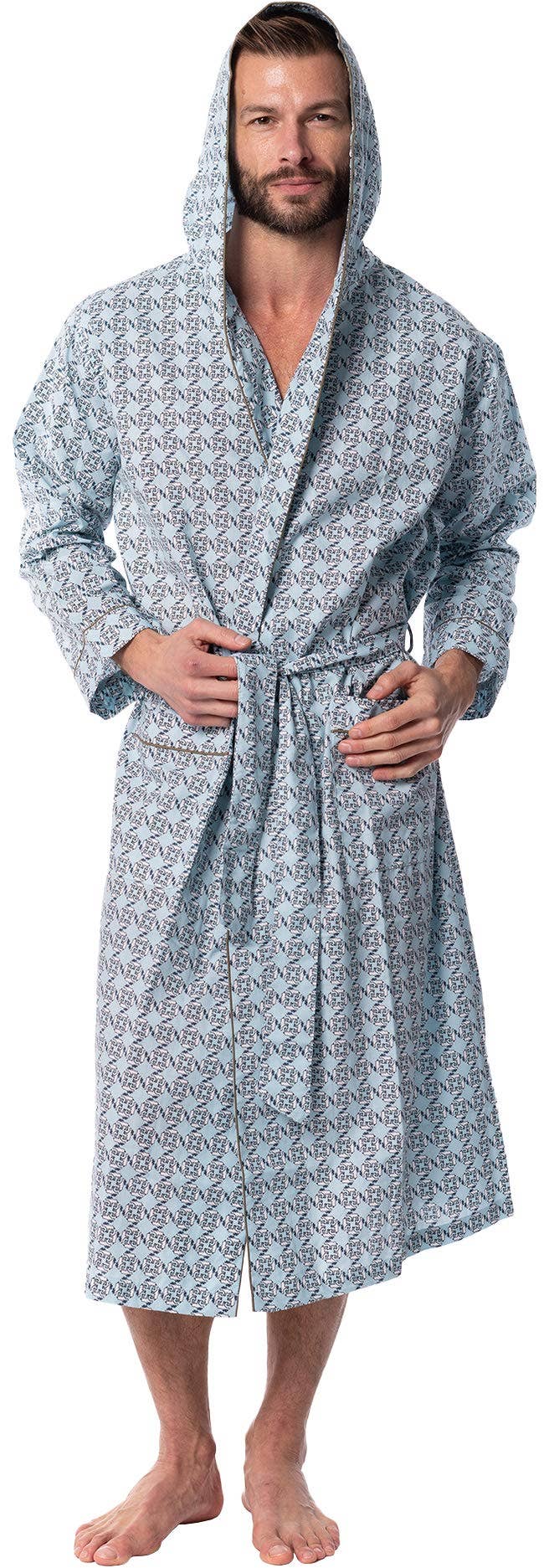 Men's Lightweight Long Robe with Hood - Premium Cotton Blend