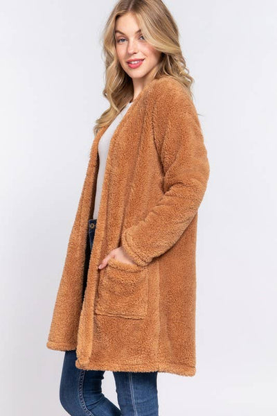 Long Sleeve Open Front with Pocket Sherpa Jacket