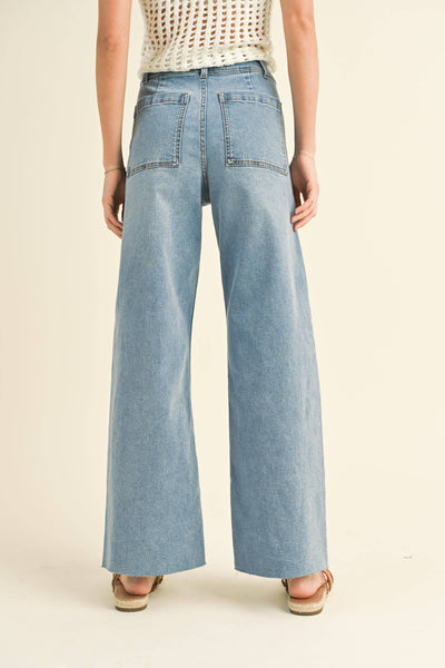 STRAIGHT WIDE LEG DENIM PANTS