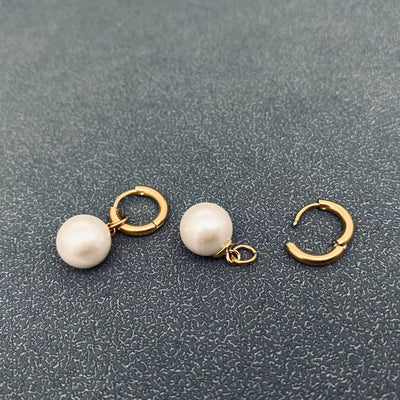 FGS - Round Pearl Charm18K Gold Plated Hugge Earrings