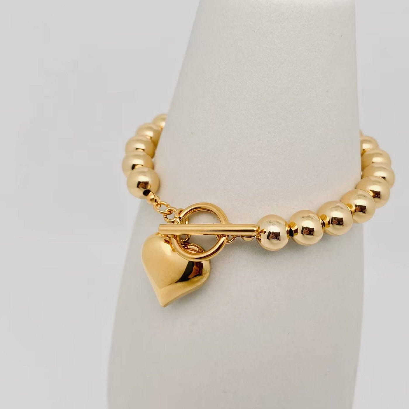 Heart Charm 18K Gold Plated 8MM Beads Bracelet