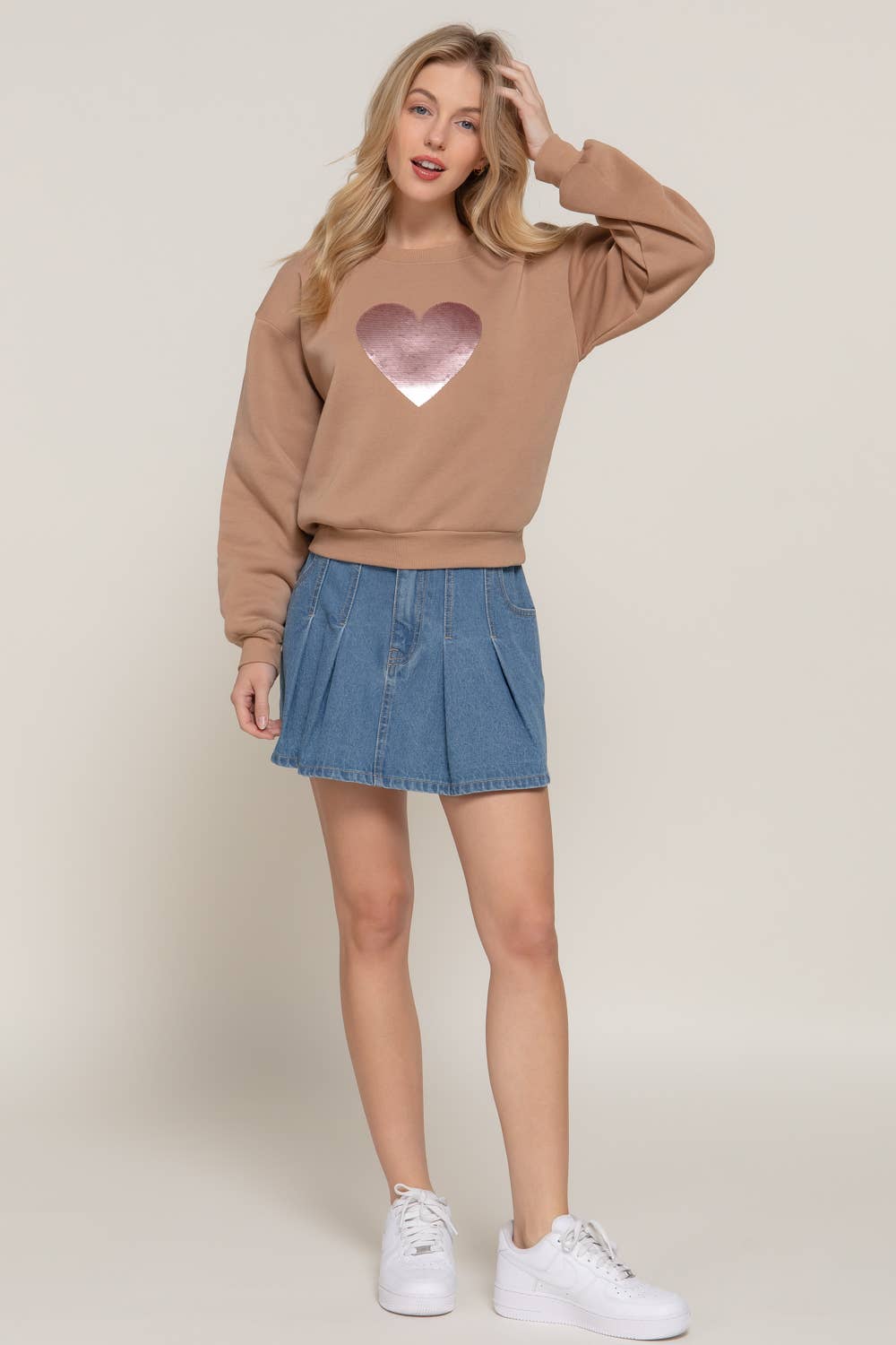 Long Sleeve Crew Neck Sequin Sweatshirt