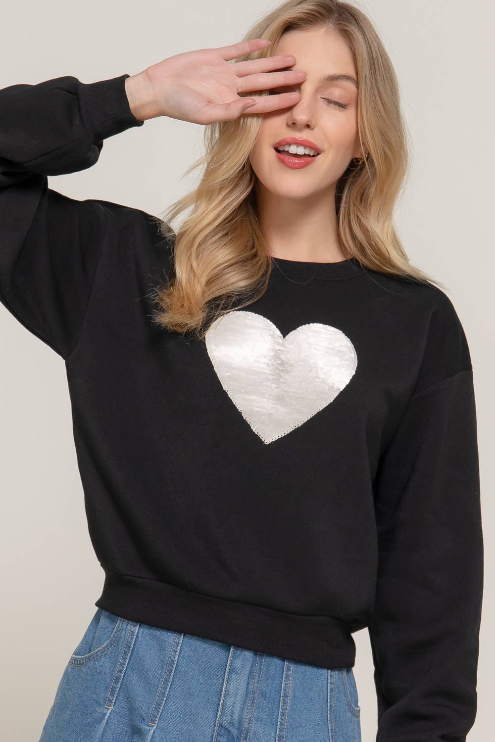 Long Sleeve Crew Neck Sequin Sweatshirt