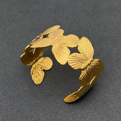 18K Gold Plated Stainless Steel Butterfly Cuff - FGS