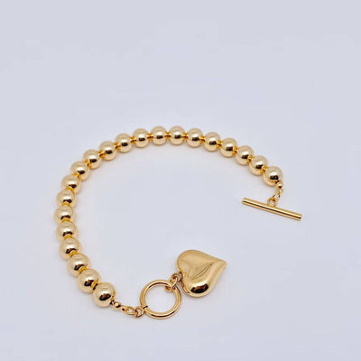 Heart Charm 18K Gold Plated 8MM Beads Bracelet