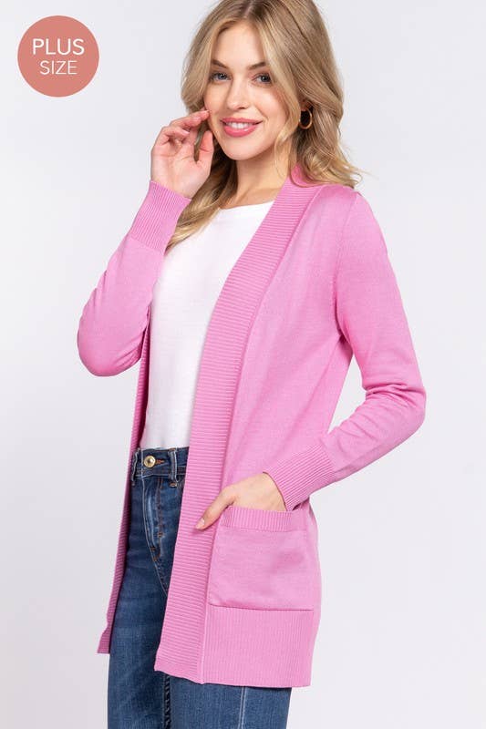 Long Sleeve Rib Banded Cardigan Plus Size