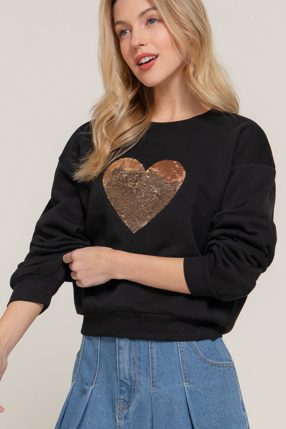 Long Sleeve Crew Neck Sequin Sweatshirt