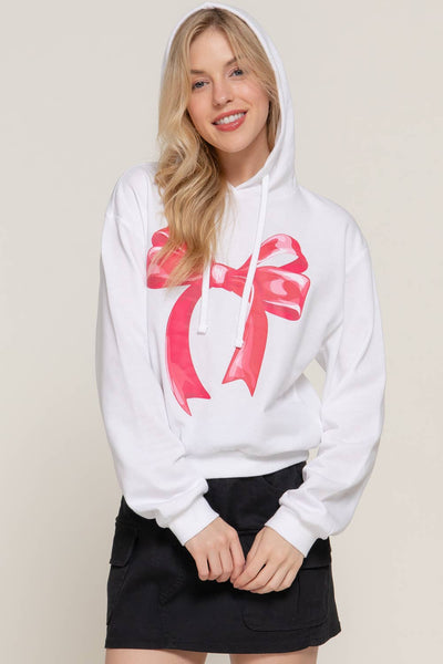 Long Sleeve Hoodie Bow Fleece French Terry Top