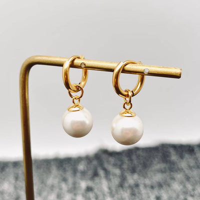 FGS - Round Pearl Charm18K Gold Plated Hugge Earrings