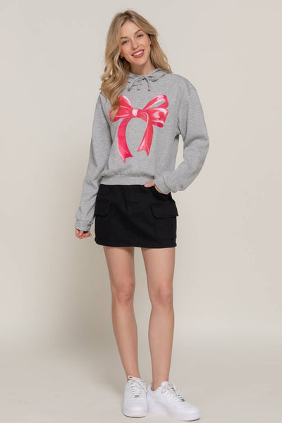 Long Sleeve Hoodie Bow Fleece French Terry Top