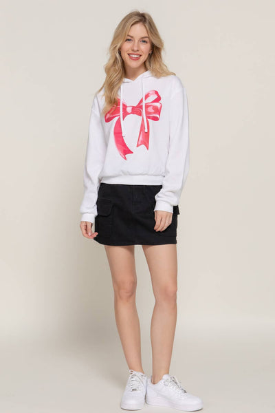 Long Sleeve Hoodie Bow Fleece French Terry Top