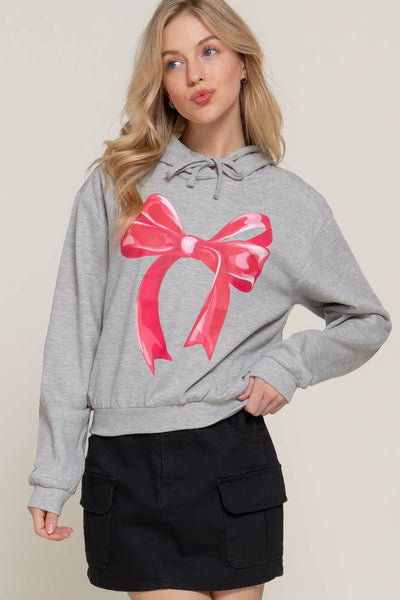 Long Sleeve Hoodie Bow Fleece French Terry Top