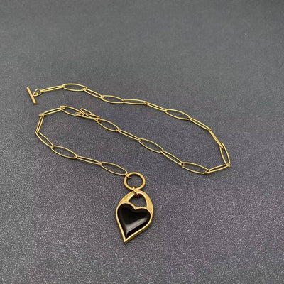 Inlaid Shell Heart charm 14K Gold-plated SS Necklace - FGS