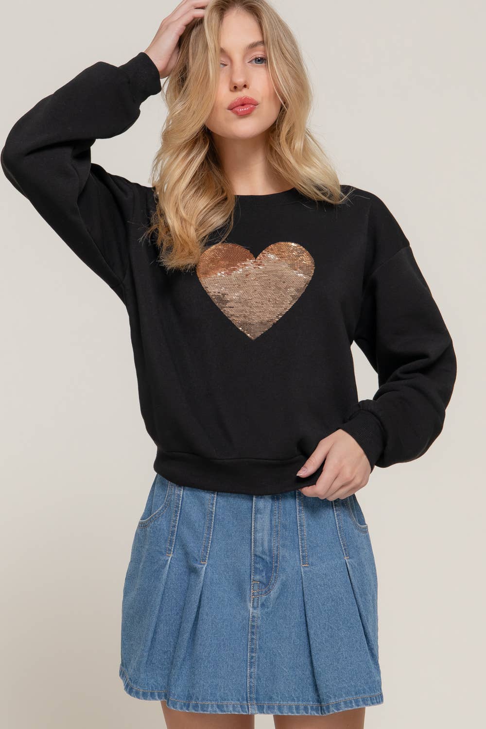 Long Sleeve Crew Neck Sequin Sweatshirt