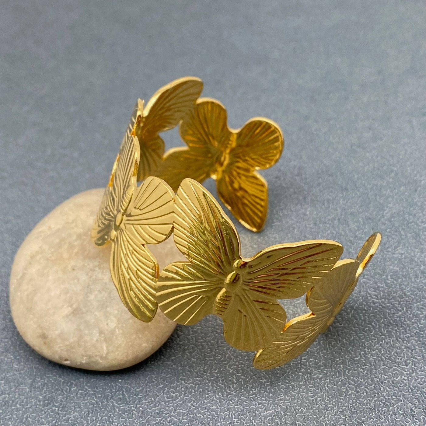 18K Gold Plated Stainless Steel Butterfly Cuff - FGS