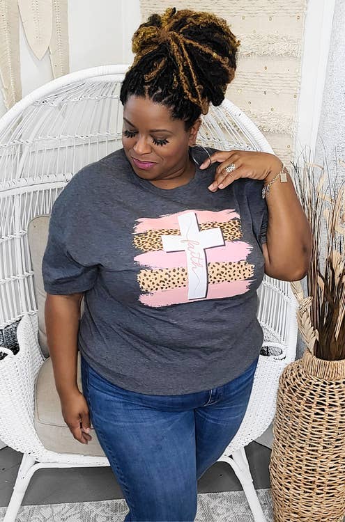 Brush Stroke Faith Cross Graphic T-Shirt