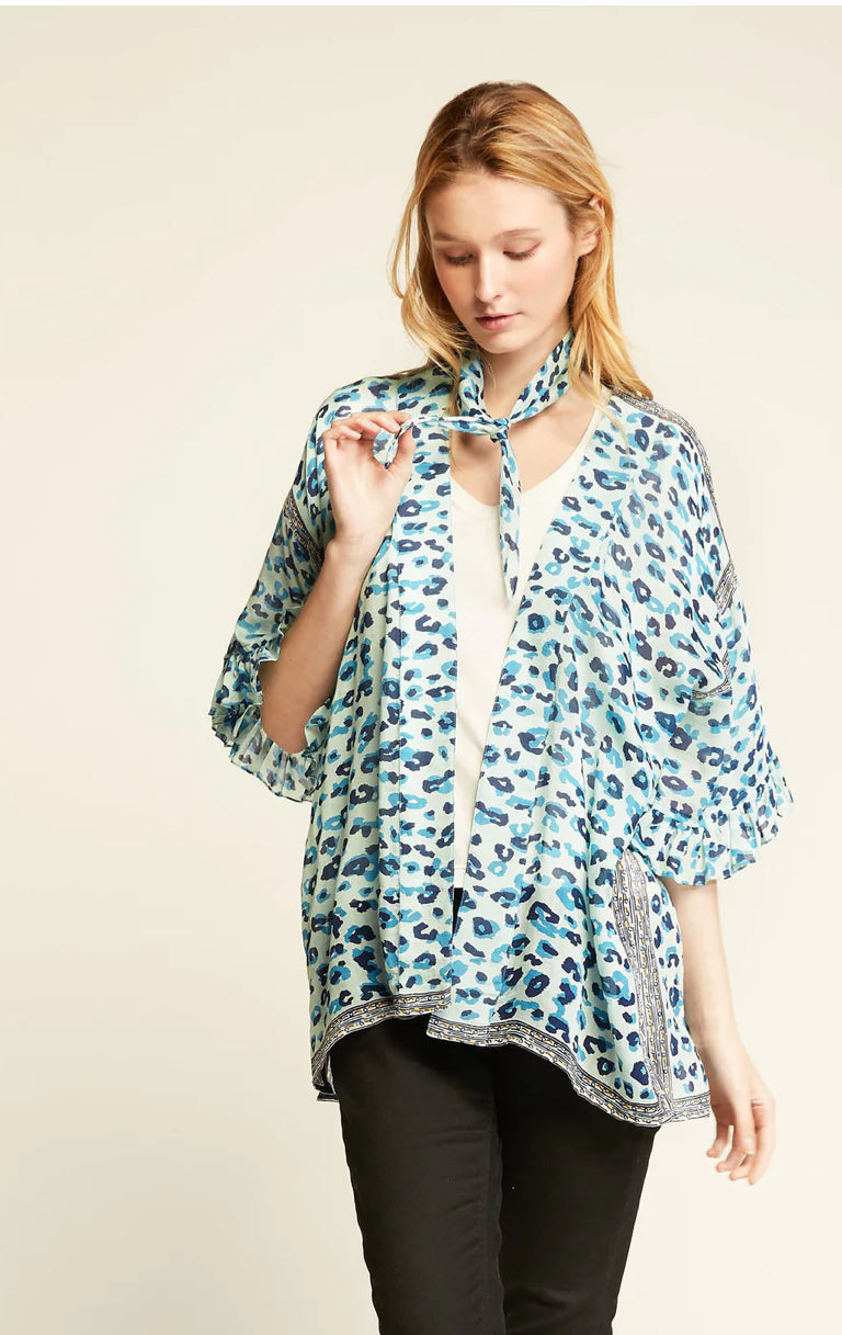 Ruffle Sleeve Kimono Blue