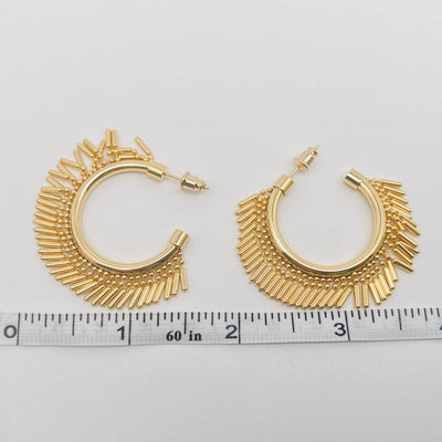 18K Gold-plated C- Shaped Tassel Hoop Earrings