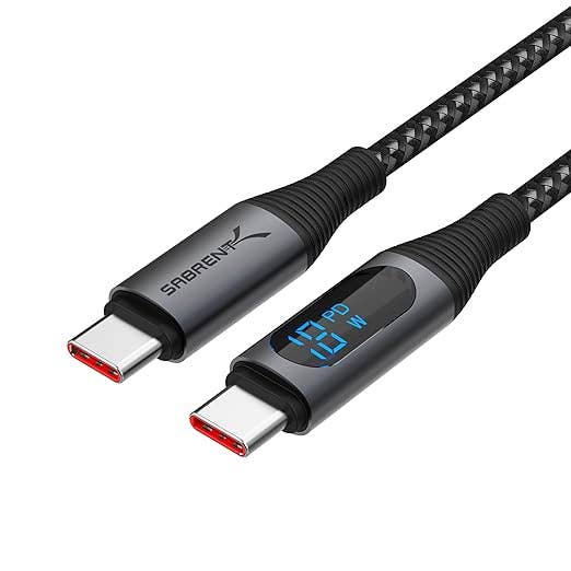 Sabrent USB Type C 2.0 to C Cable with Display (Aluminum) 1m