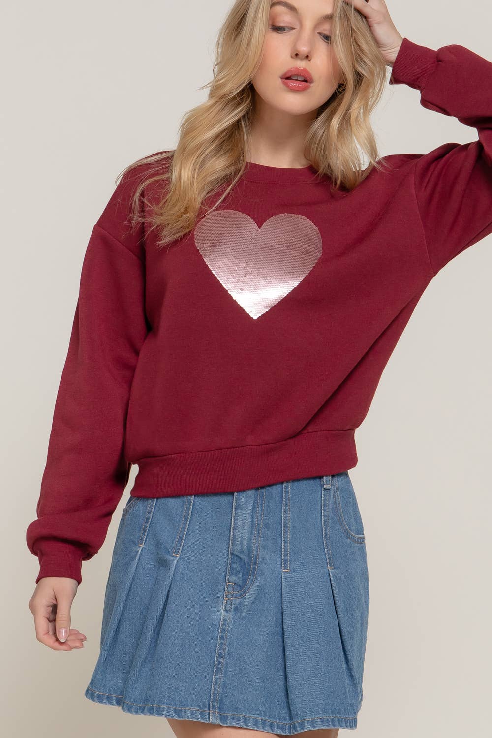 Long Sleeve Crew Neck Sequin Sweatshirt