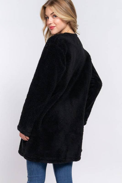 Long Sleeve Open Front with Pocket Sherpa Jacket