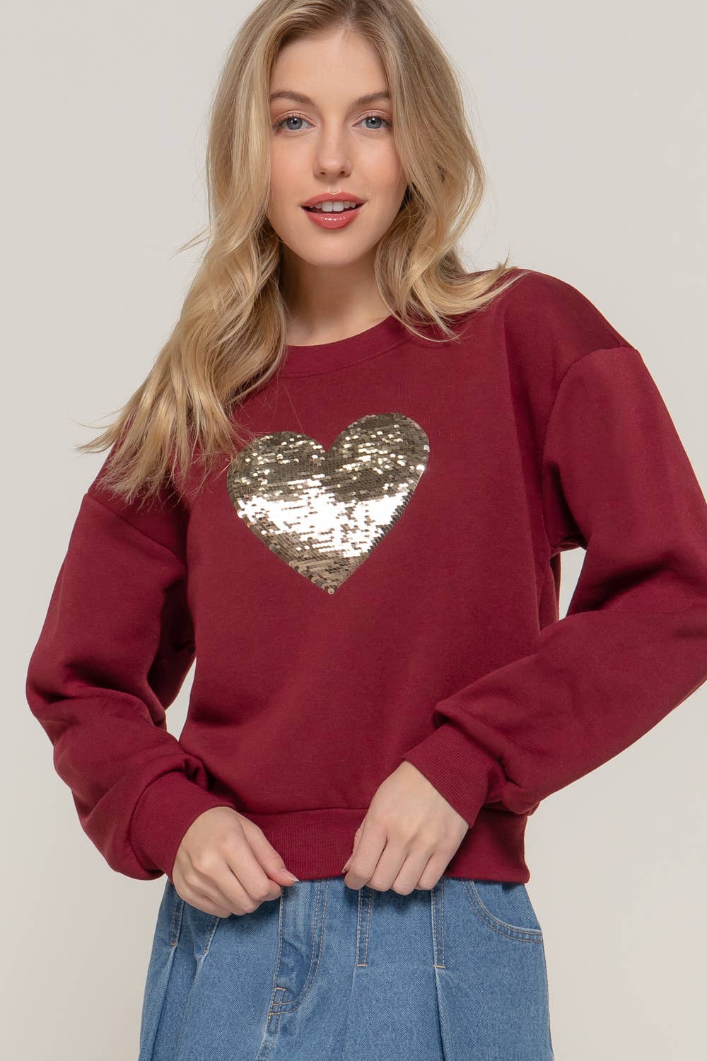 Long Sleeve Crew Neck Sequin Sweatshirt