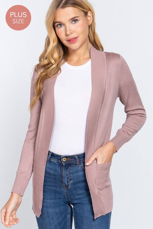 Long Sleeve Rib Banded Cardigan Plus Size