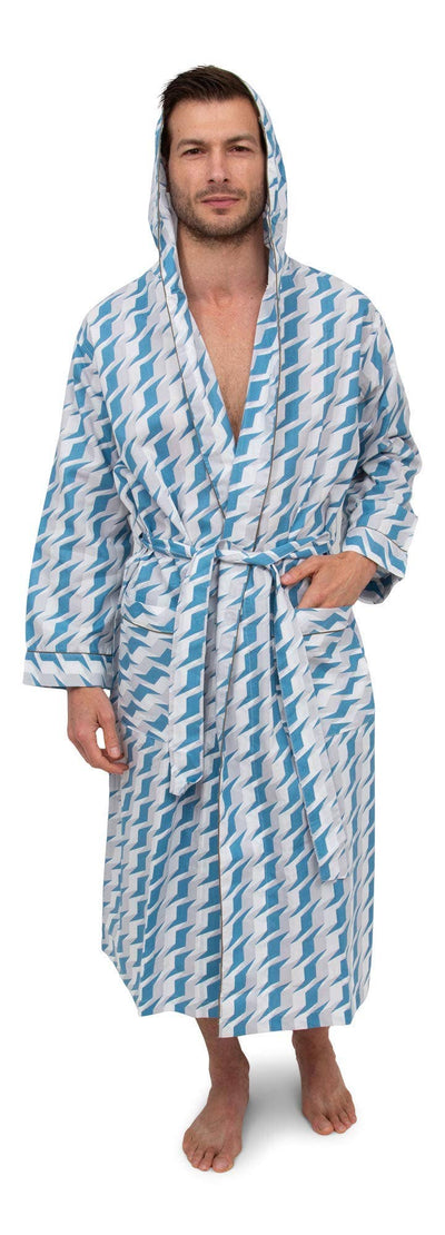 Men's Lightweight Long Robe with Hood - Premium Cotton Blend