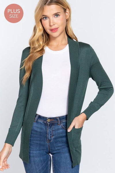 Long Sleeve Rib Banded Cardigan Plus Size