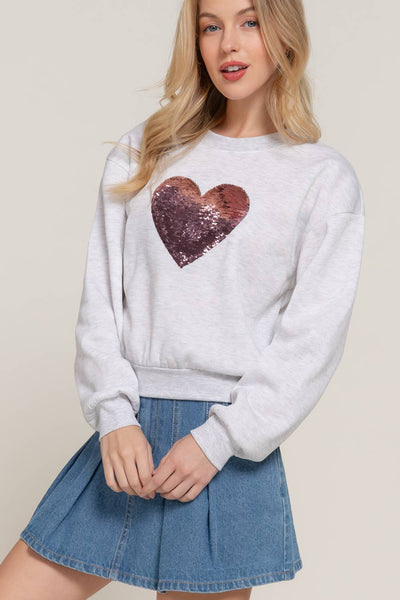 Long Sleeve Crew Neck Sequin Sweatshirt