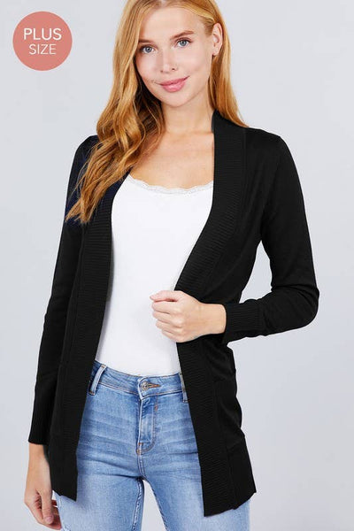 Long Sleeve Rib Banded Cardigan Plus Size