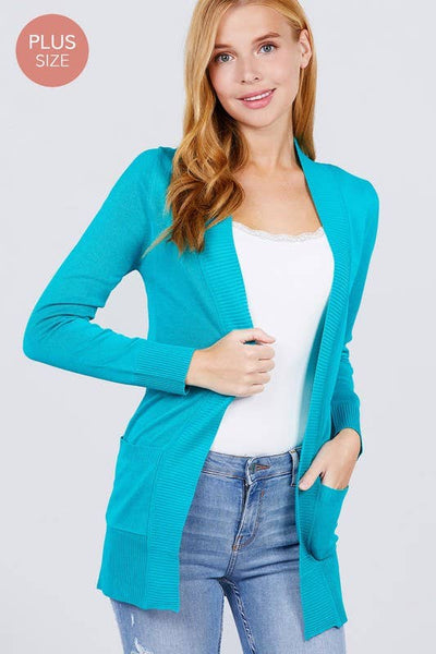 Long Sleeve Rib Banded Cardigan Plus Size